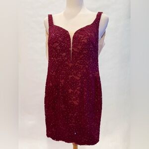 La Femme Burgundy Sequin Lace Dress